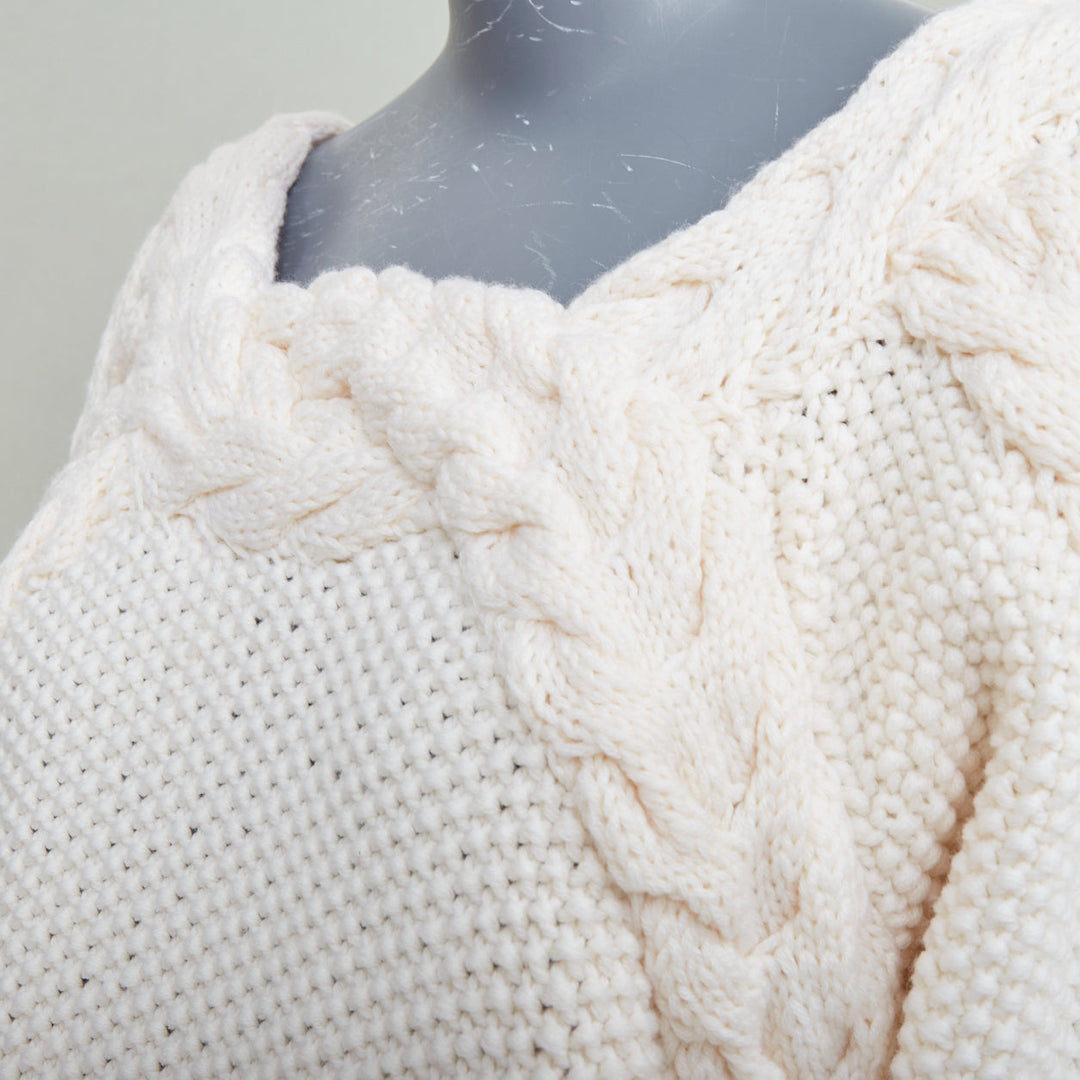 OSCAR DE LA RENTA R19 cream merino wool cable  low back sweater S