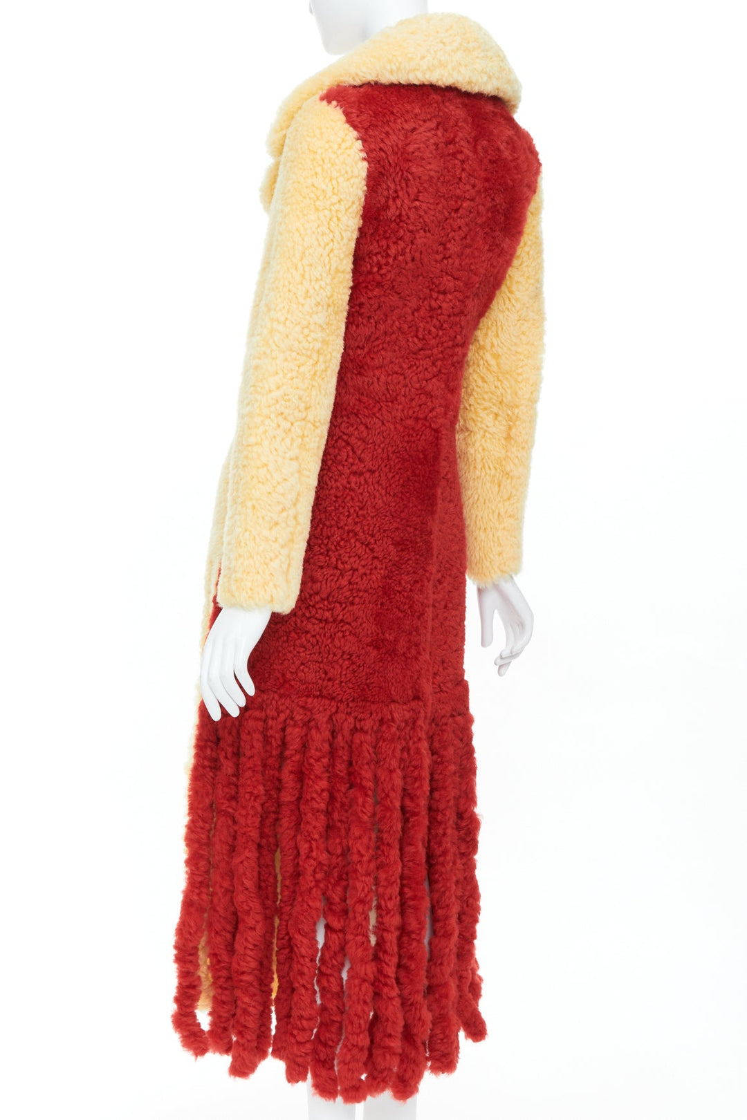 rare BOTTEGA VENETA 2020 Runway yellow red shearling teddy fringe coat IT34 XXS