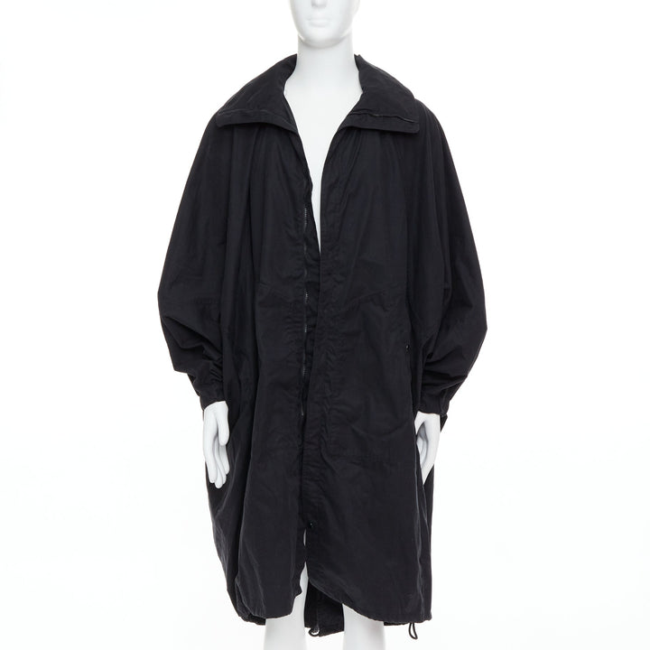 CHRISTOPHE LEMAIRE black cotton hooded cocoon anorak coat Sz 3 L