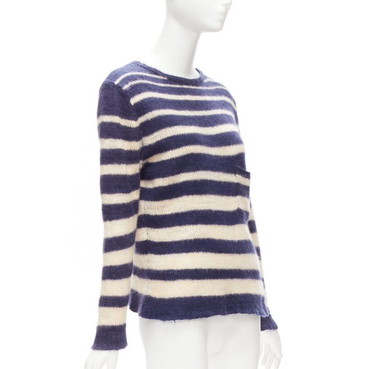 THE ELDER STATESMAN 100% cashmere navy cream nautical stripes sweater S