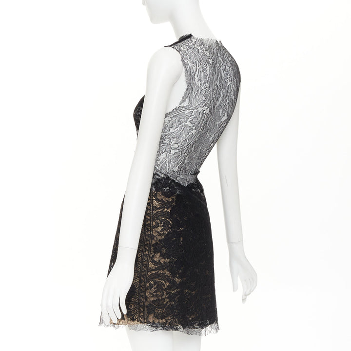 CAROLINE SEIKALY 2010 black sheer floral lace illusion sweetheart dress FR36 S