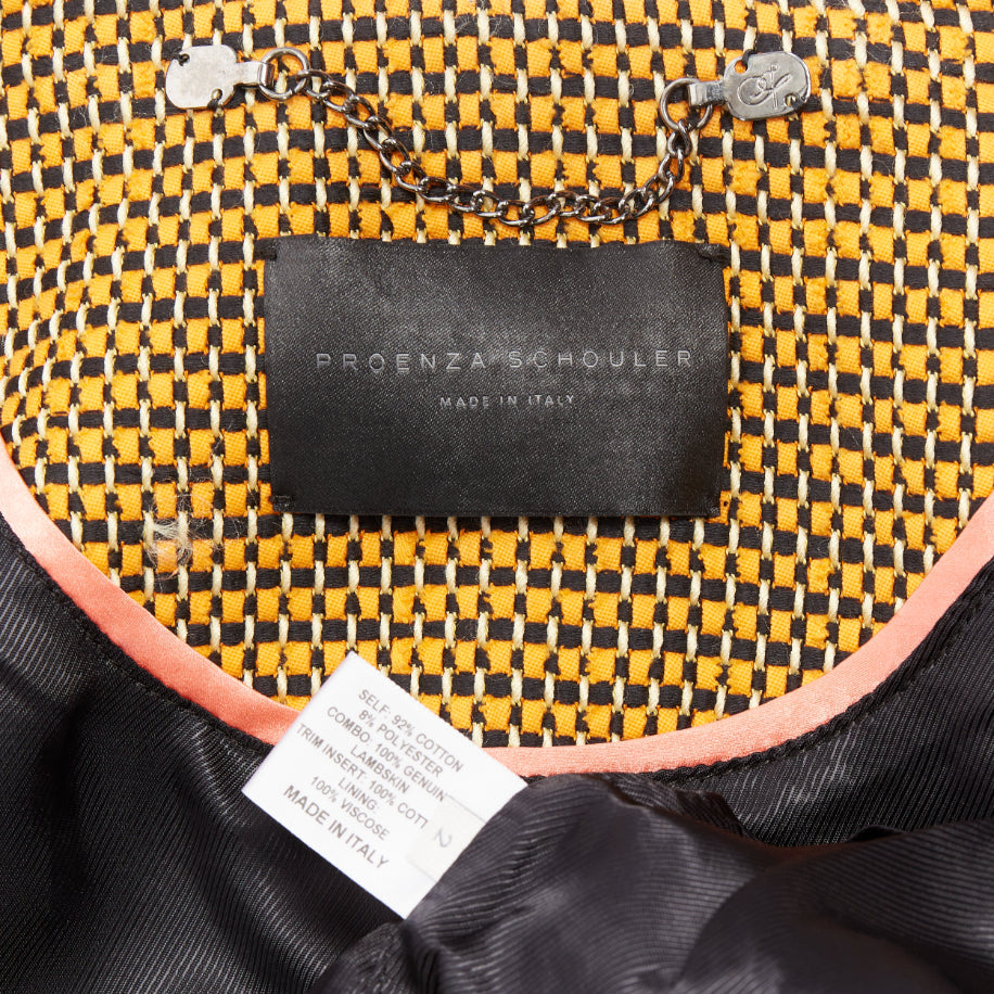 PROENZA SCHOULER orange basket weave tweed black leather trim jacket US2 S
