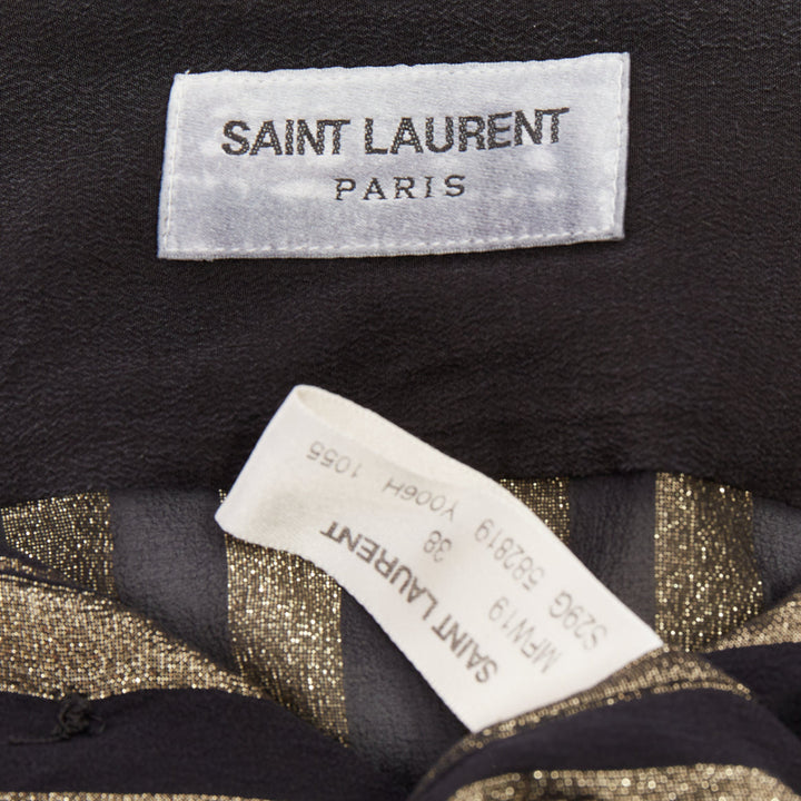 SAINT LAURENT 2019 Runway black gold metallic lurex striped sheer shirt EU38 S