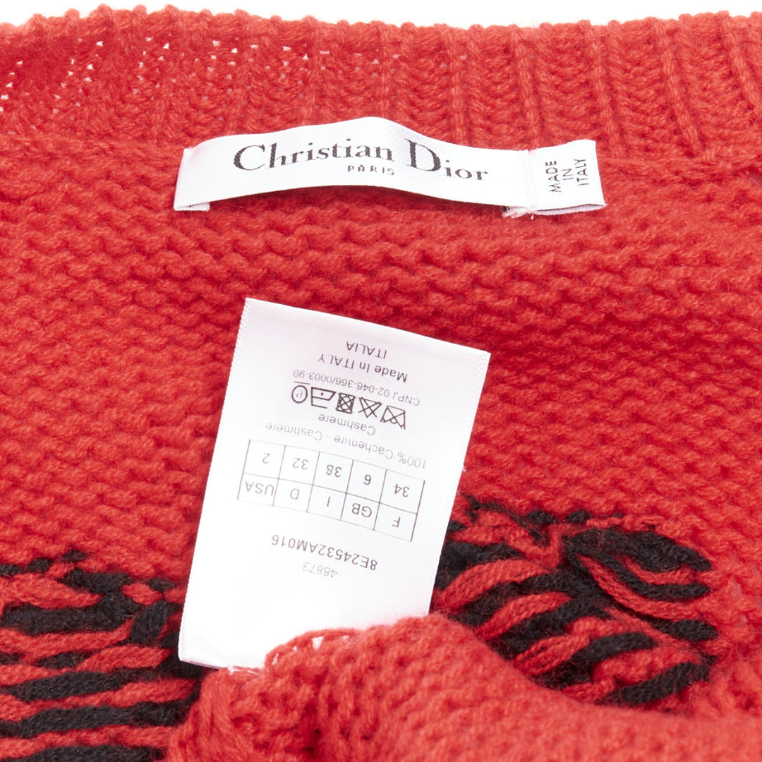 CHRISTIAN DIOR 100% cashmere red black J'Adior 8 oversized sweater FR34 XS