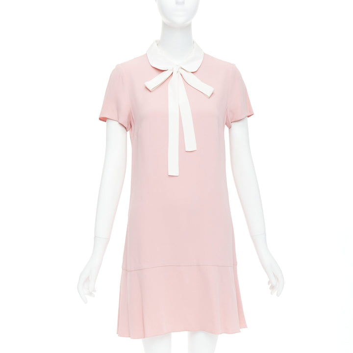 RED VALENTINO pink cream bow tie peter pan collar shift dress IT42 M