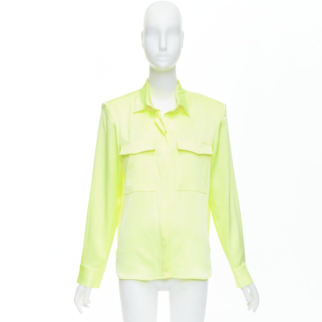 ALEX PERRY neon yellow padded shoulder button down overshirt UK8 S