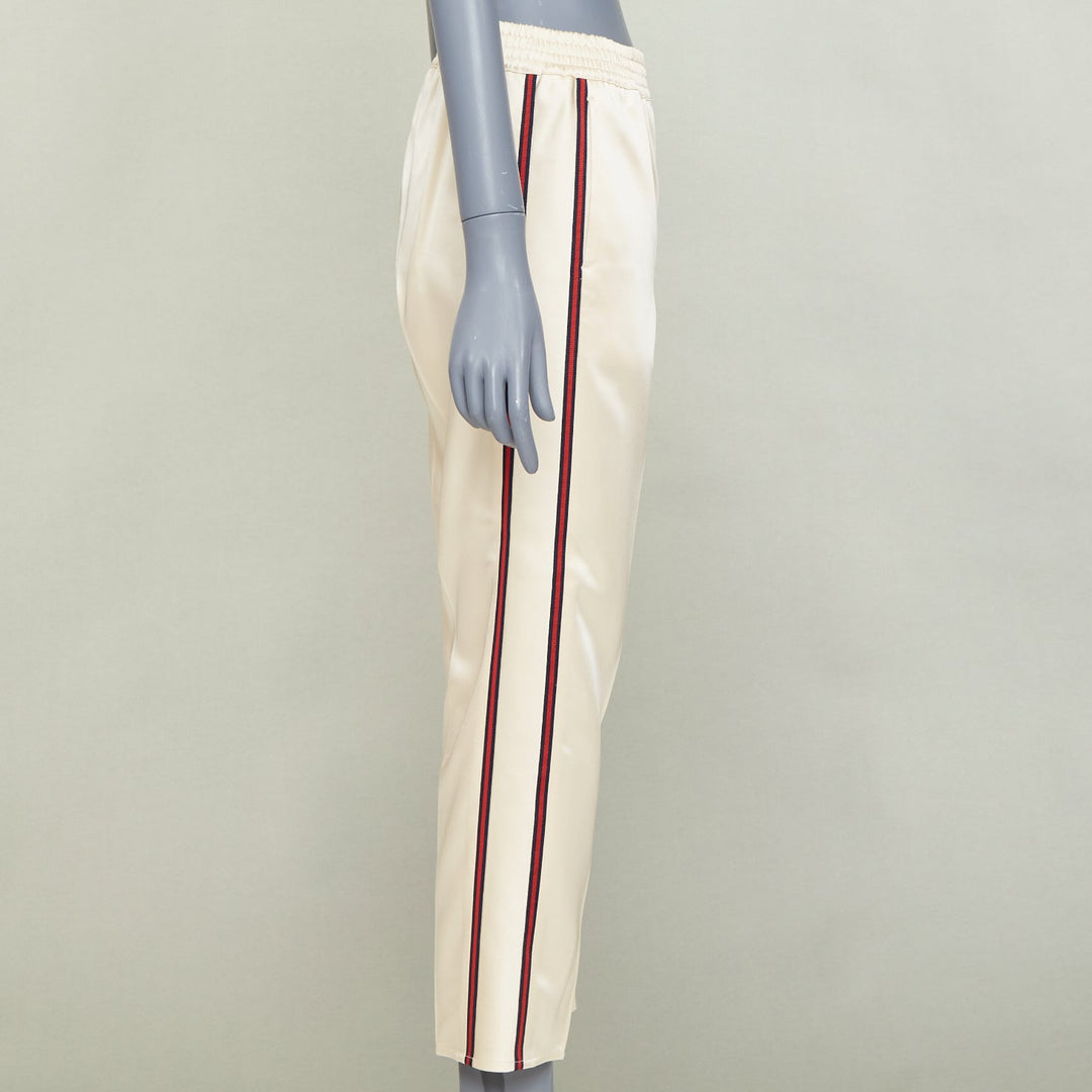 GUCCI 2016  ivory acetate navy red web mid waist cropped track pants IT38 XS