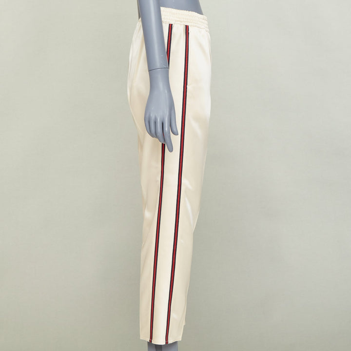 GUCCI 2016  ivory acetate navy red web mid waist cropped track pants IT38 XS