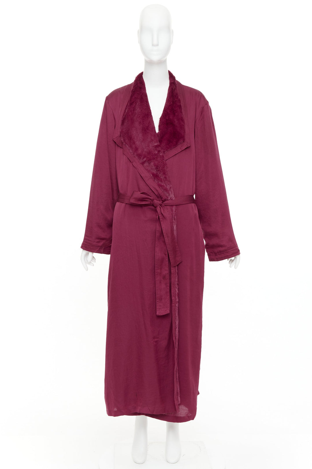 DONNA KARAN Sleepwear burgundy red towel lined belted bath robe M