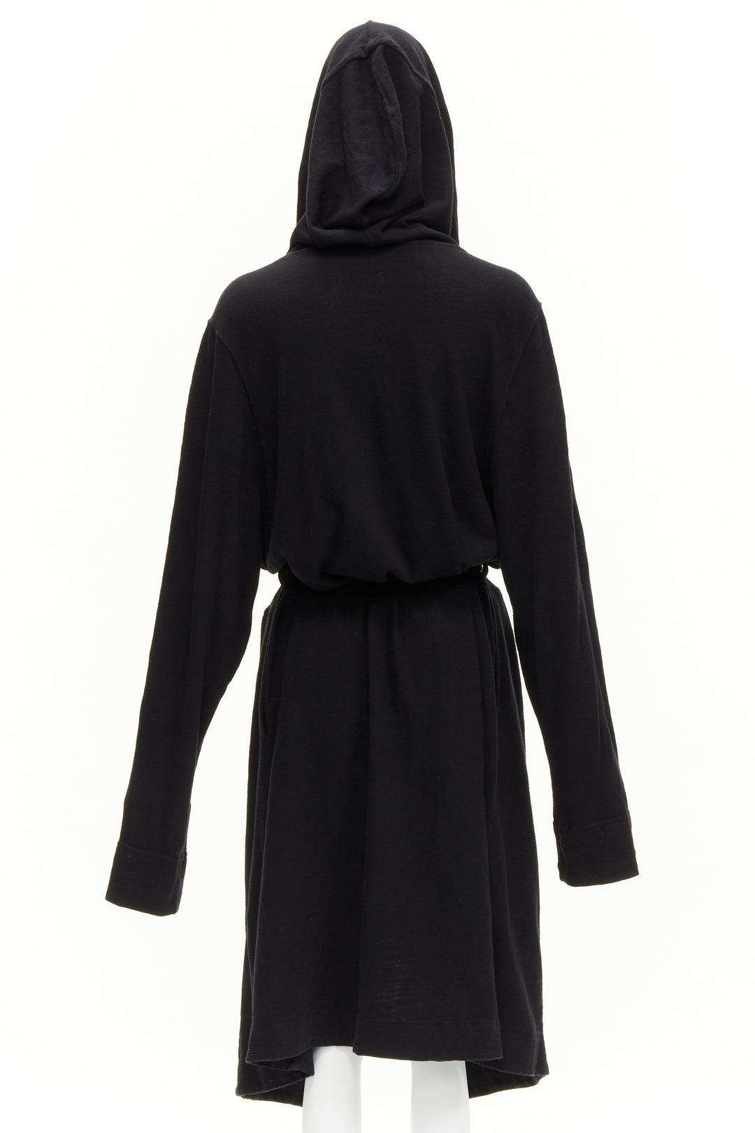 RICK OWENS DRKSHDW black cotton thick jersey hooded belted robe jacket S