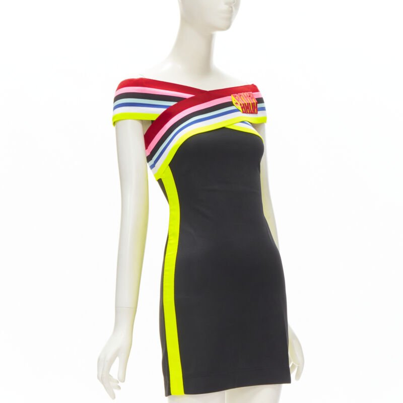 FENDI Roma Amor neon cross strap FF Zucca black bodycon dress XS