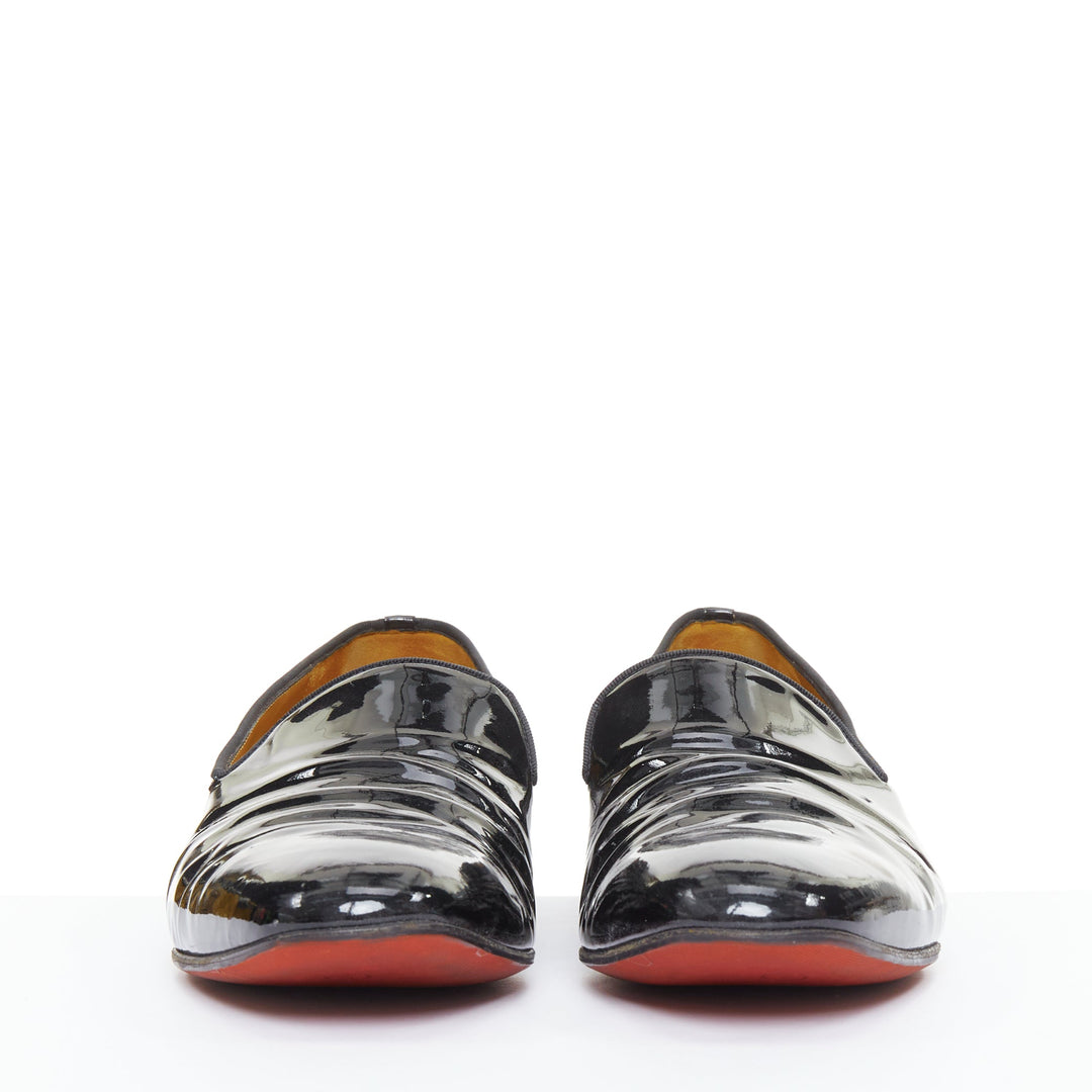 CHRISTIAN LOUBOUTIN Dandelion black patent almond dress tuxedo loafer EU43.5
