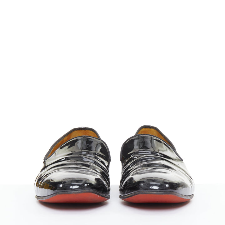 CHRISTIAN LOUBOUTIN Dandelion black patent almond dress tuxedo loafer EU43.5