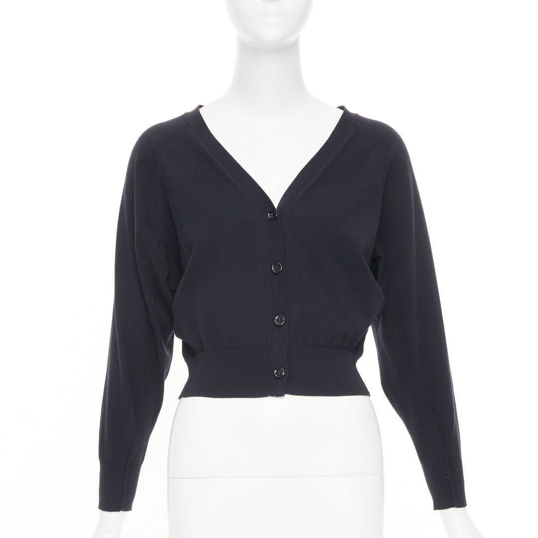 DOROTHEE SCHUMACHER black cotton blend deep v neck cropped knit cardigan US0 XS