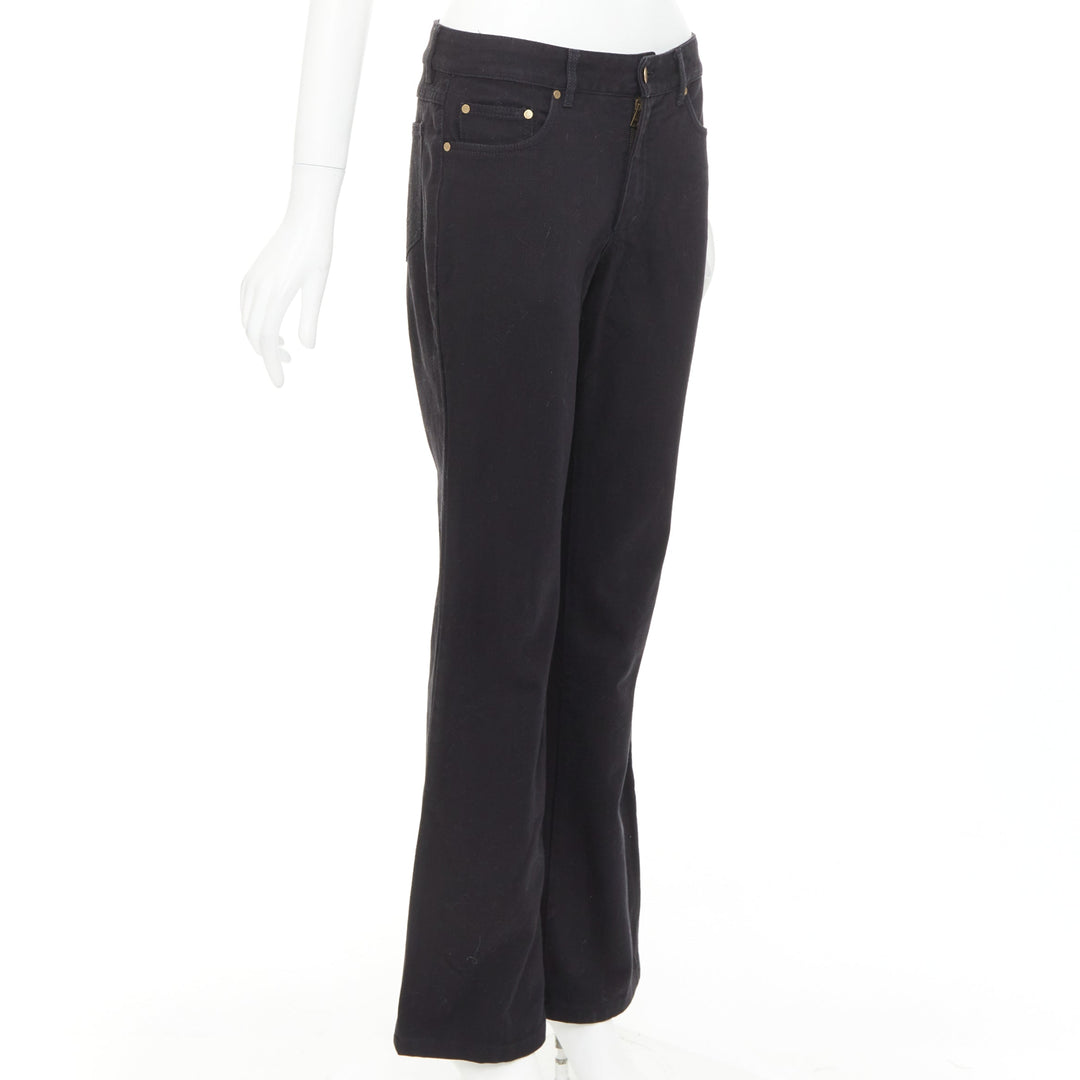 GUCCI 2003 black cotton GG topstitch logo back pocket mid flare jeans IT42 M