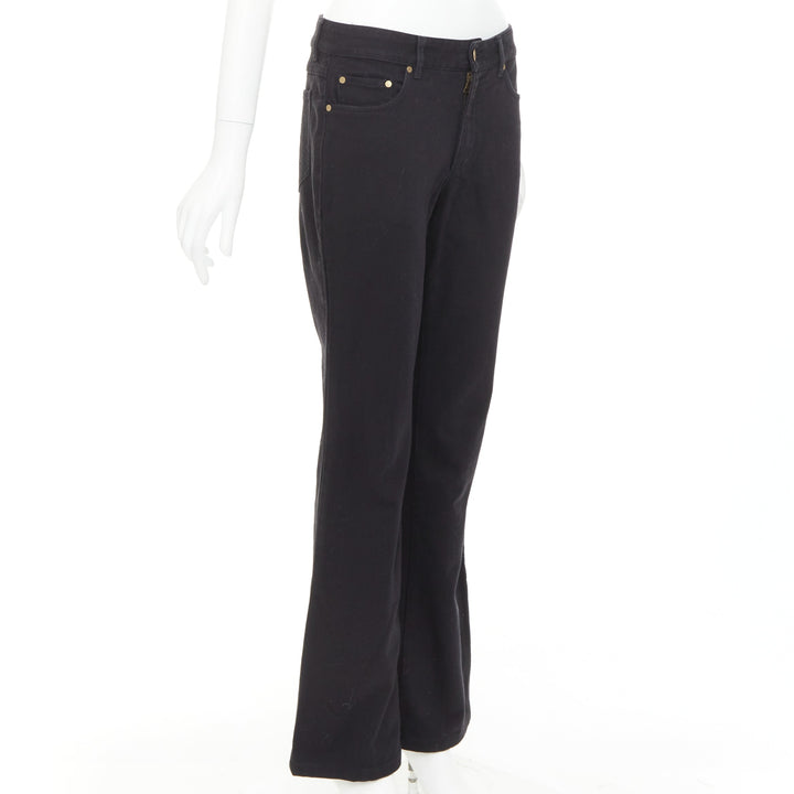 GUCCI 2003 black cotton GG topstitch logo back pocket mid flare jeans IT42 M