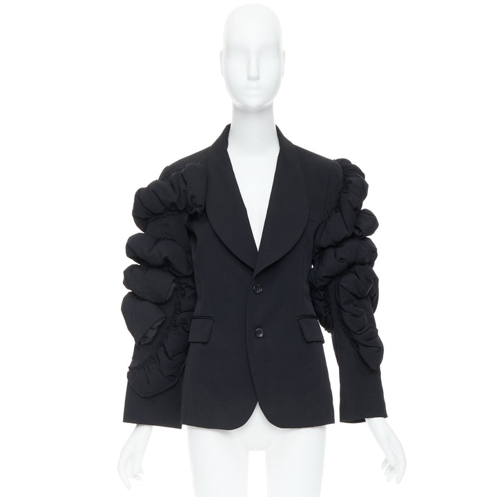 COMME DES GARCONS 2013 black wool tiered puff sleeve blazer jacket S