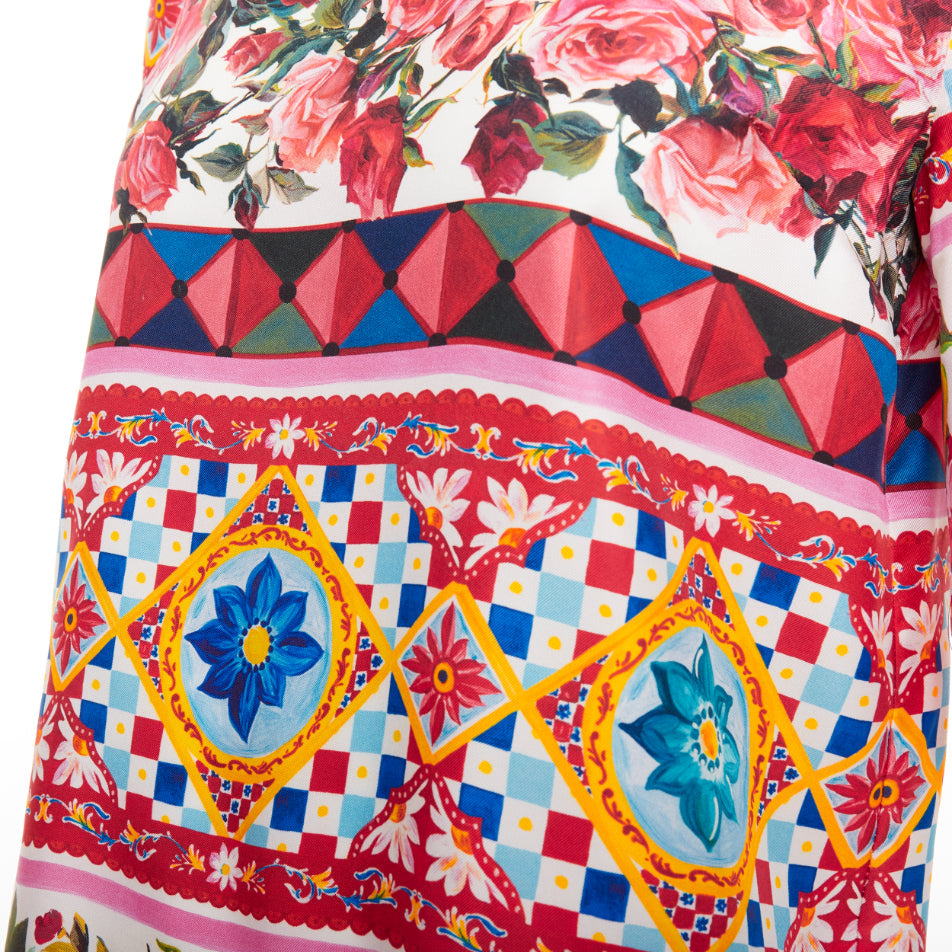 DOLCE GABBANA  Carretto Roses pink multicolor print silk crew top IT38 XS