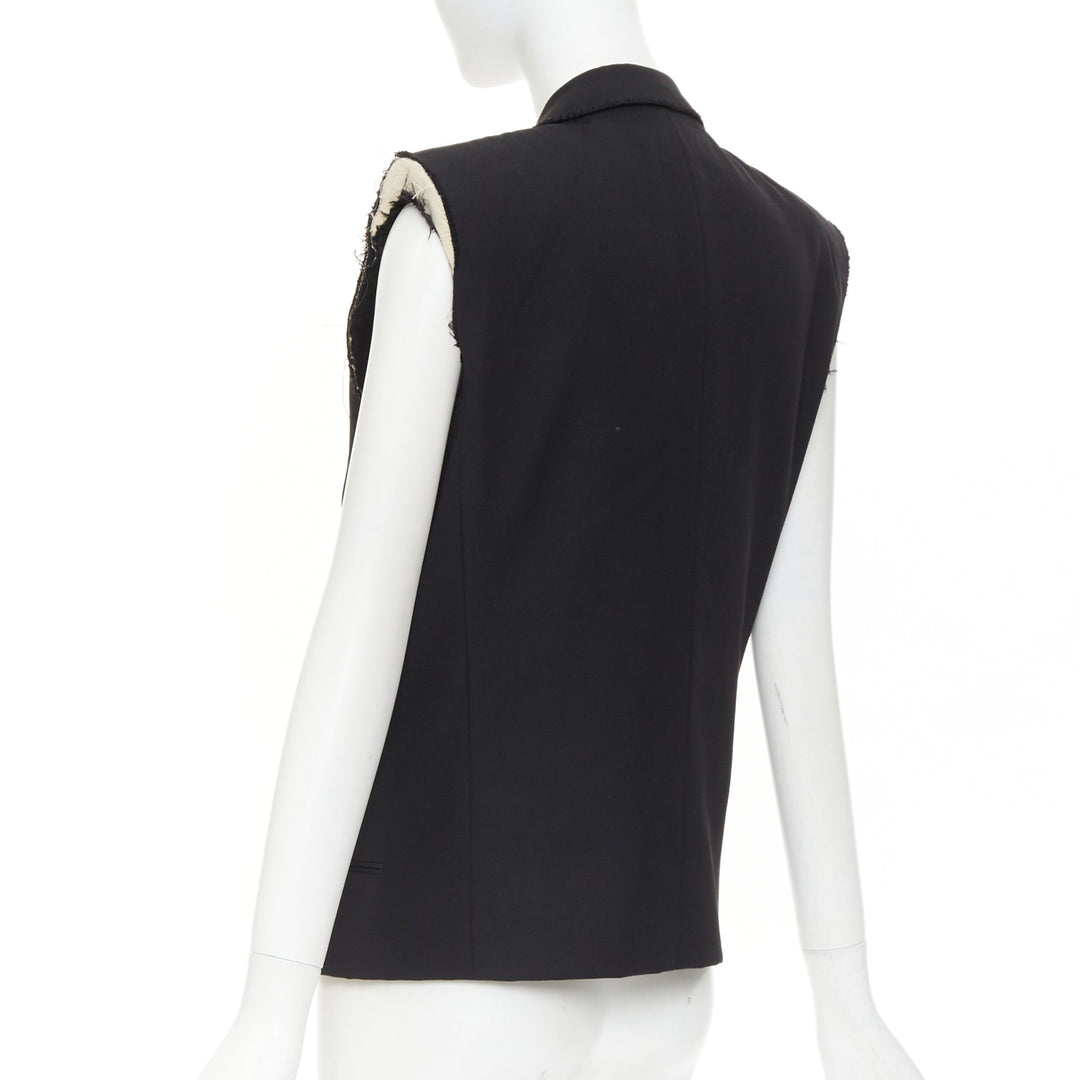 SAINT LAURENT 2016 Surf Sound black cut sleeves raw edged exposed pads vest FR36