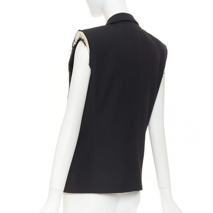 SAINT LAURENT 2016 Surf Sound black cut sleeves raw edged exposed pads vest FR36