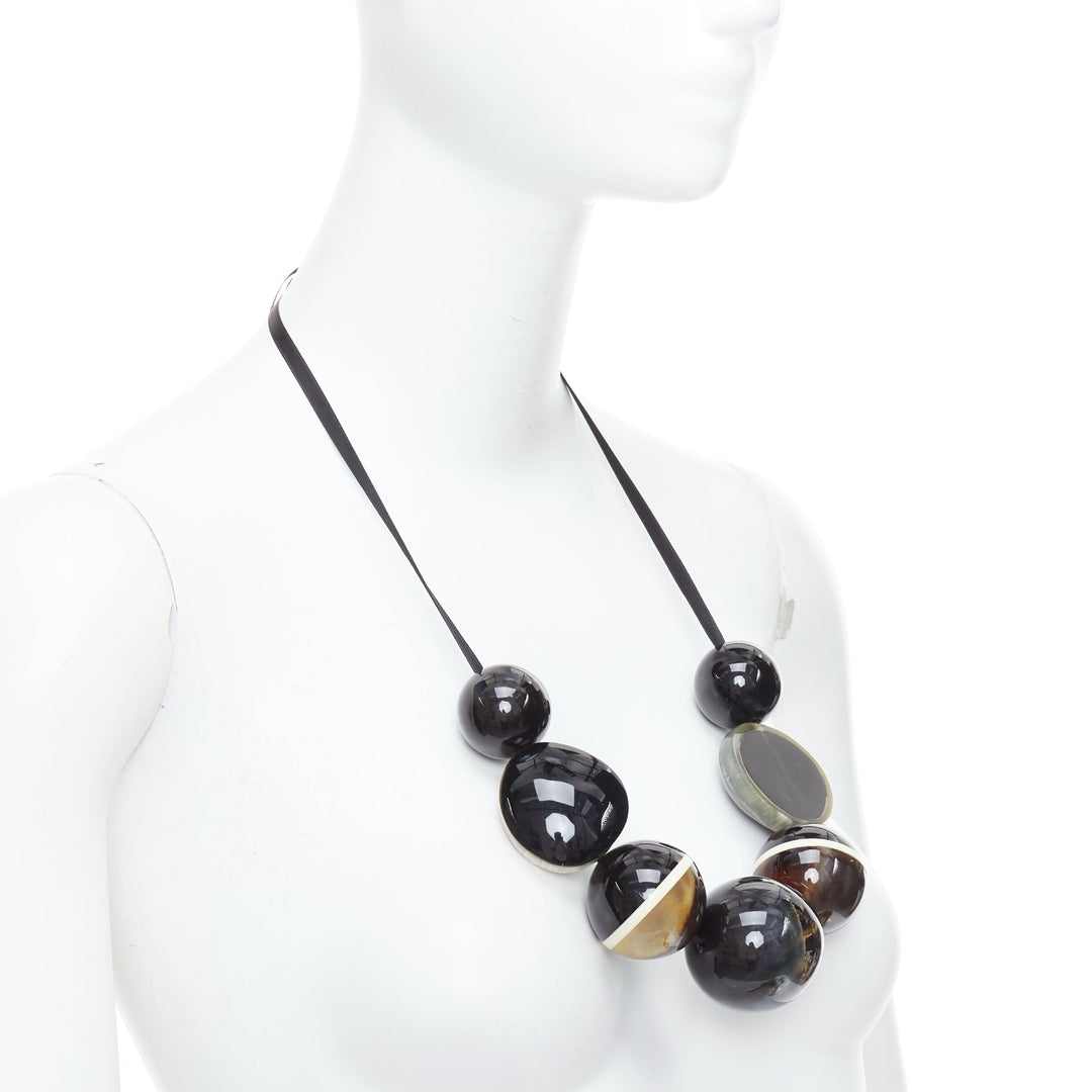 MARNI black khaki acrylic giant balls tie ribbon statement necklace