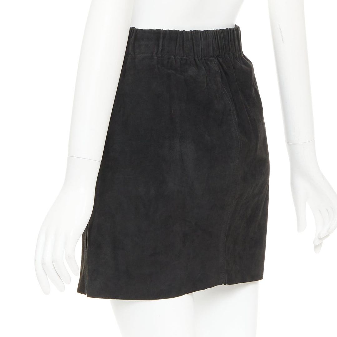 ACNE STUDIOS 2014 Mina black lamb suede leather zip front skirt FR34 XS
