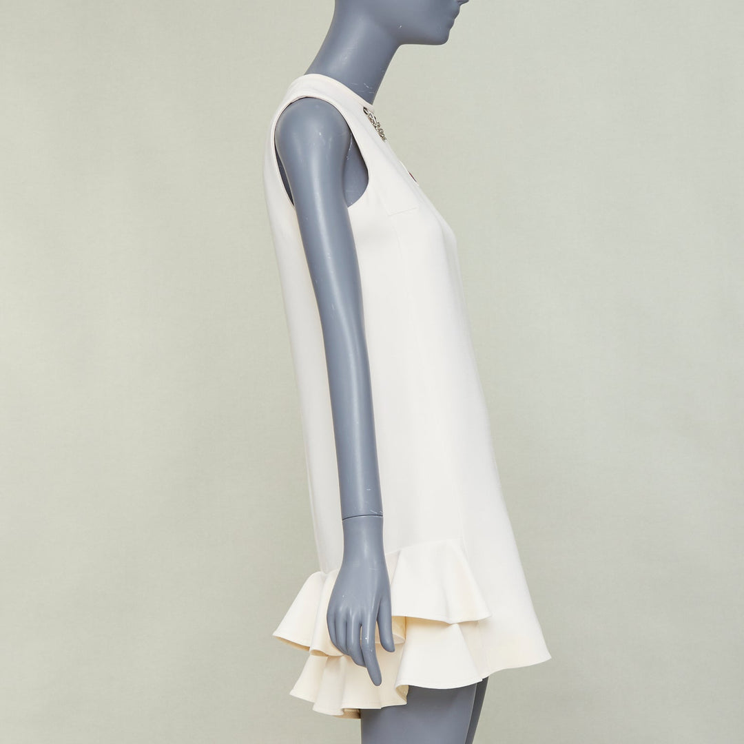 LOUIS VUITTON 2021 Game On ivory wool silk red Heart Logo ruffle dress FR36 S