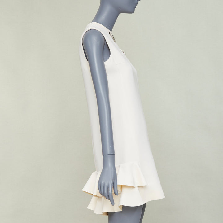 LOUIS VUITTON 2021 Game On ivory wool silk red Heart Logo ruffle dress FR36 S