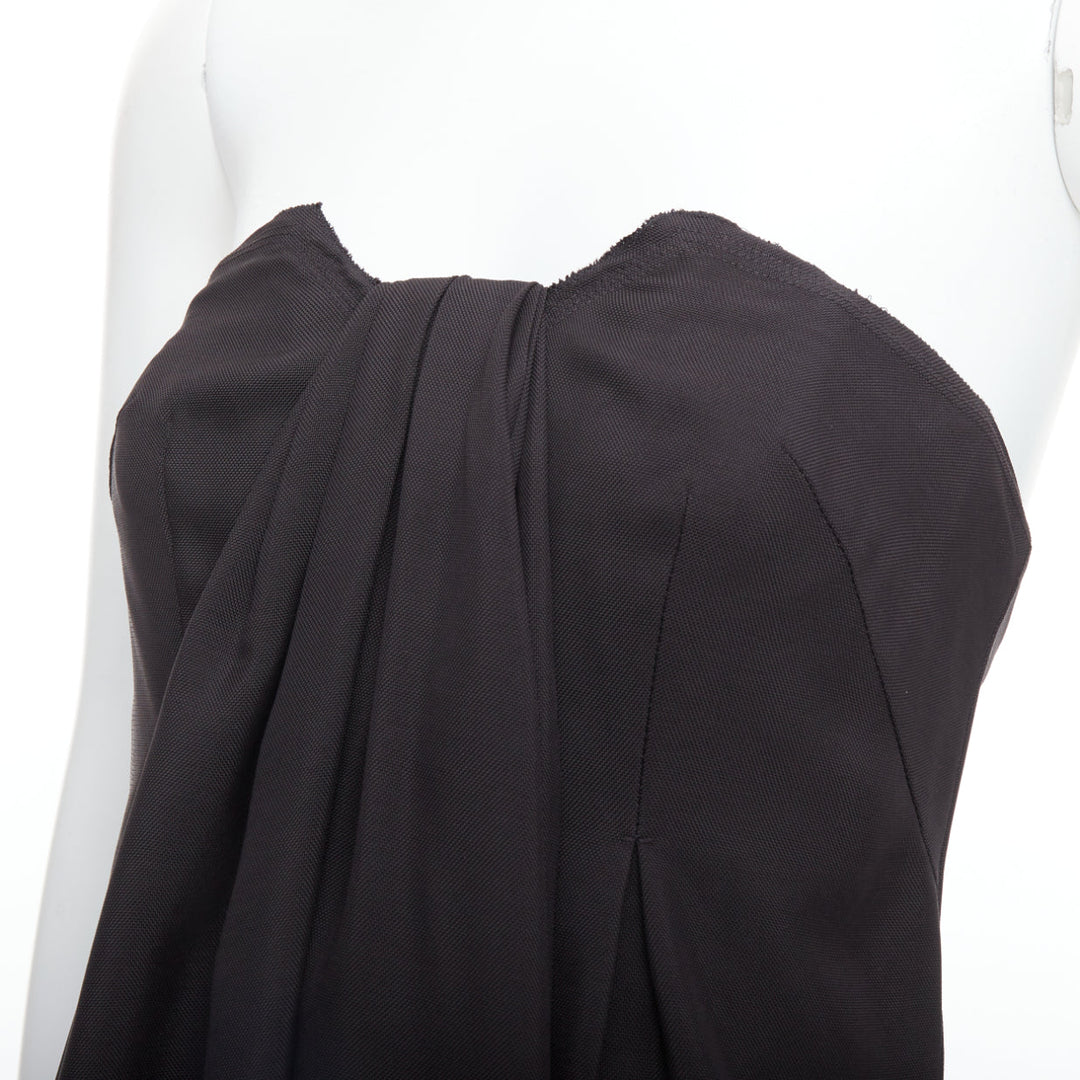 PRADA 2006 black pleat front corseted strapless dress IT38 XS