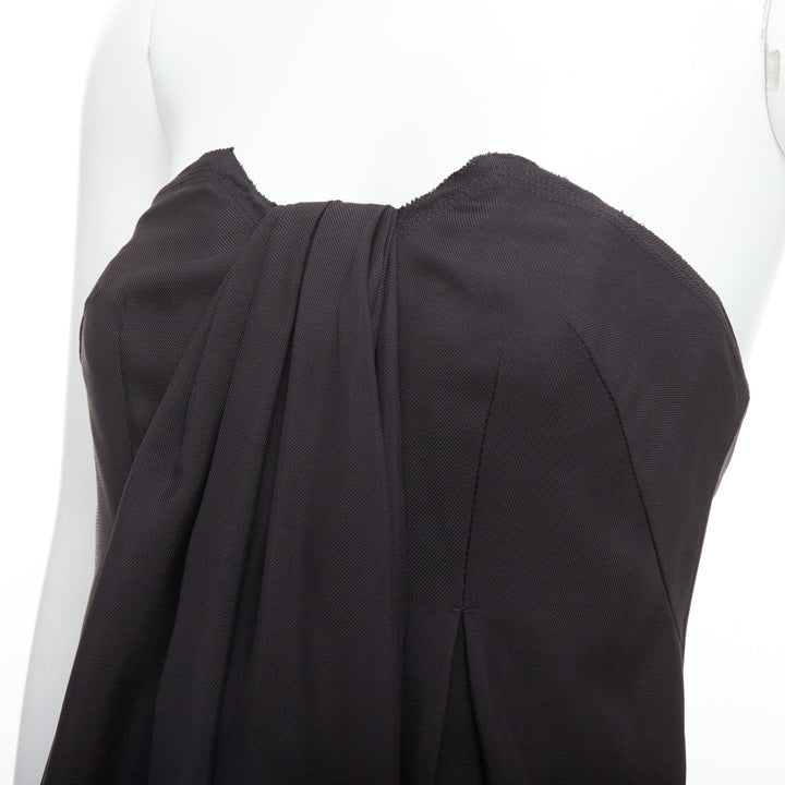 PRADA 2006 black pleat front corseted strapless dress IT38 XS