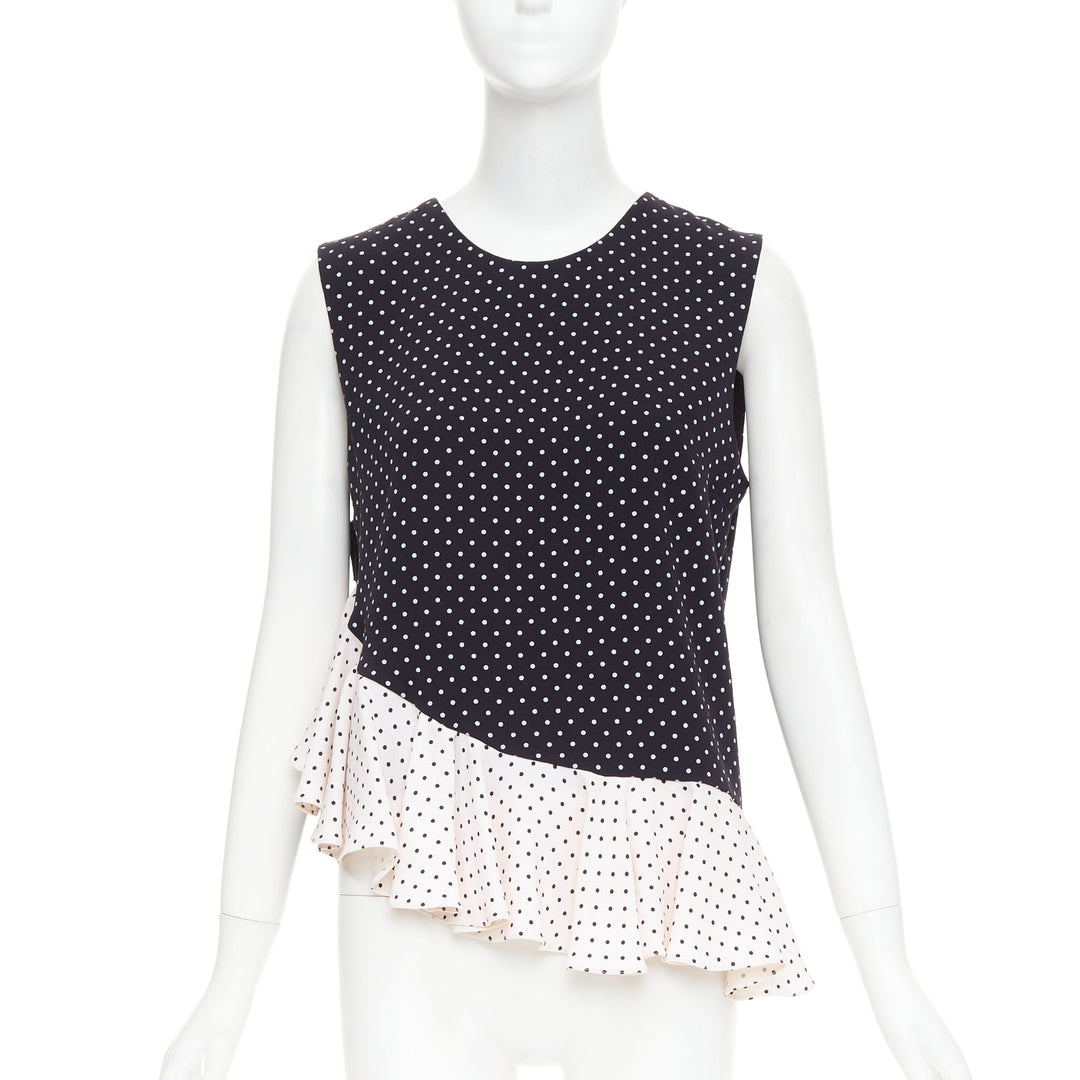 JW ANDERSON navy cream polka dot peplum ruffle asymmetric top UK12 L