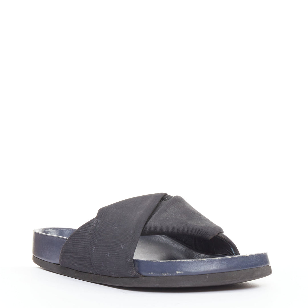 OLD CELINE 2014 Phoebe Philo Twist Boxy black grosgrain navy leather slides EU41