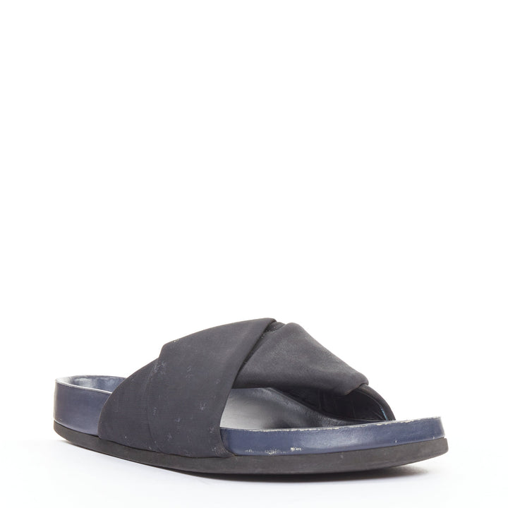 OLD CELINE 2014 Phoebe Philo Twist Boxy black grosgrain navy leather slides EU41
