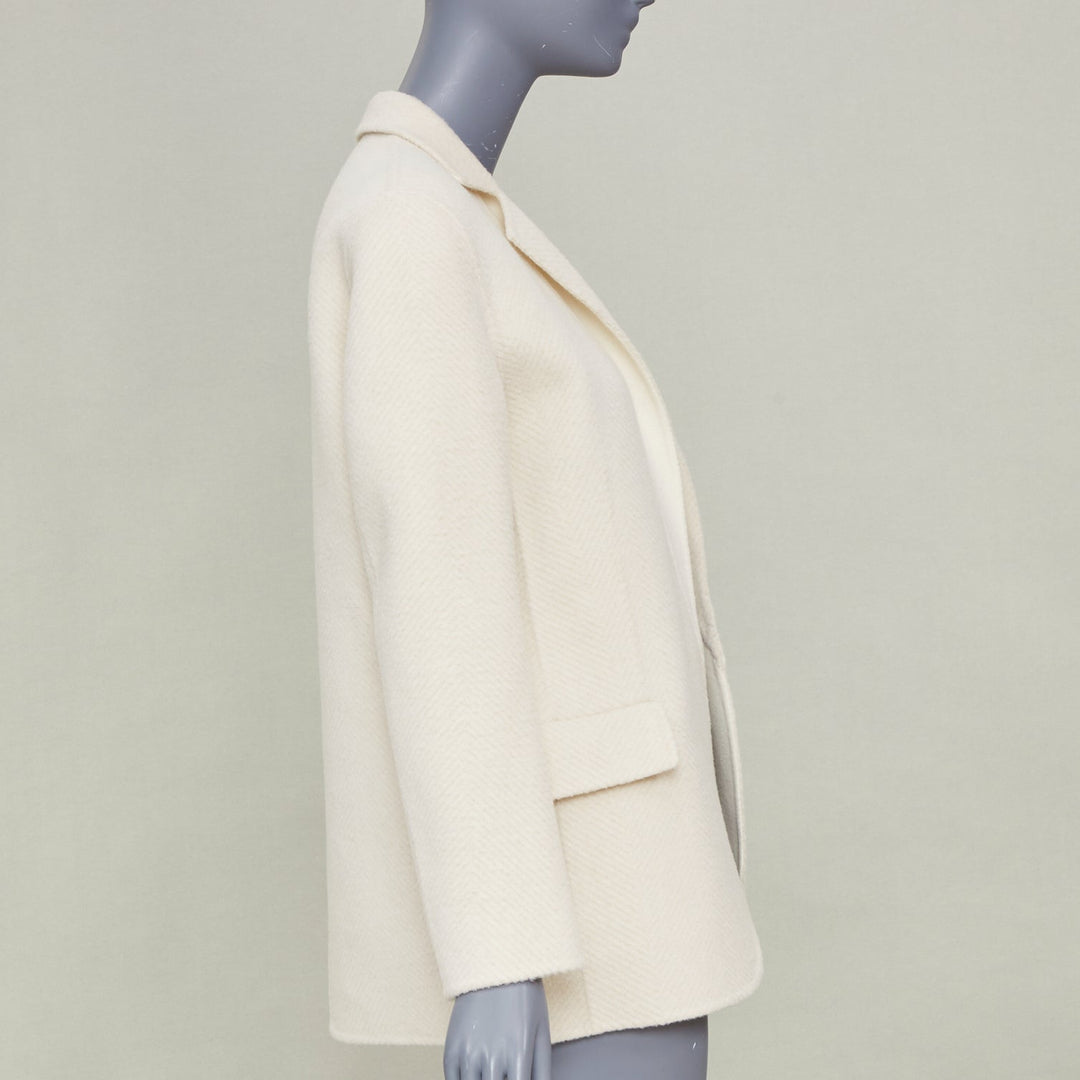 THEORY 2021 Silenna Chevron Good Wool textured open front off white outerwear P
