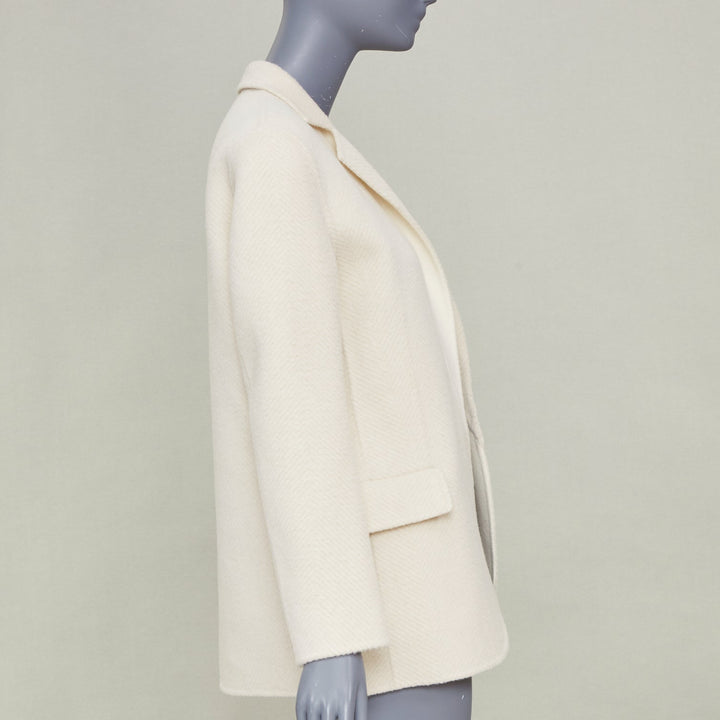 THEORY 2021 Silenna Chevron Good Wool textured open front off white outerwear P