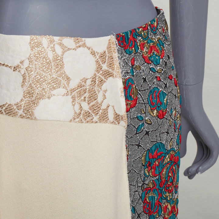 STELLA MCCARTNEY 2015 cream wool blend silver ethnic jacquard midi skirt IT40 S