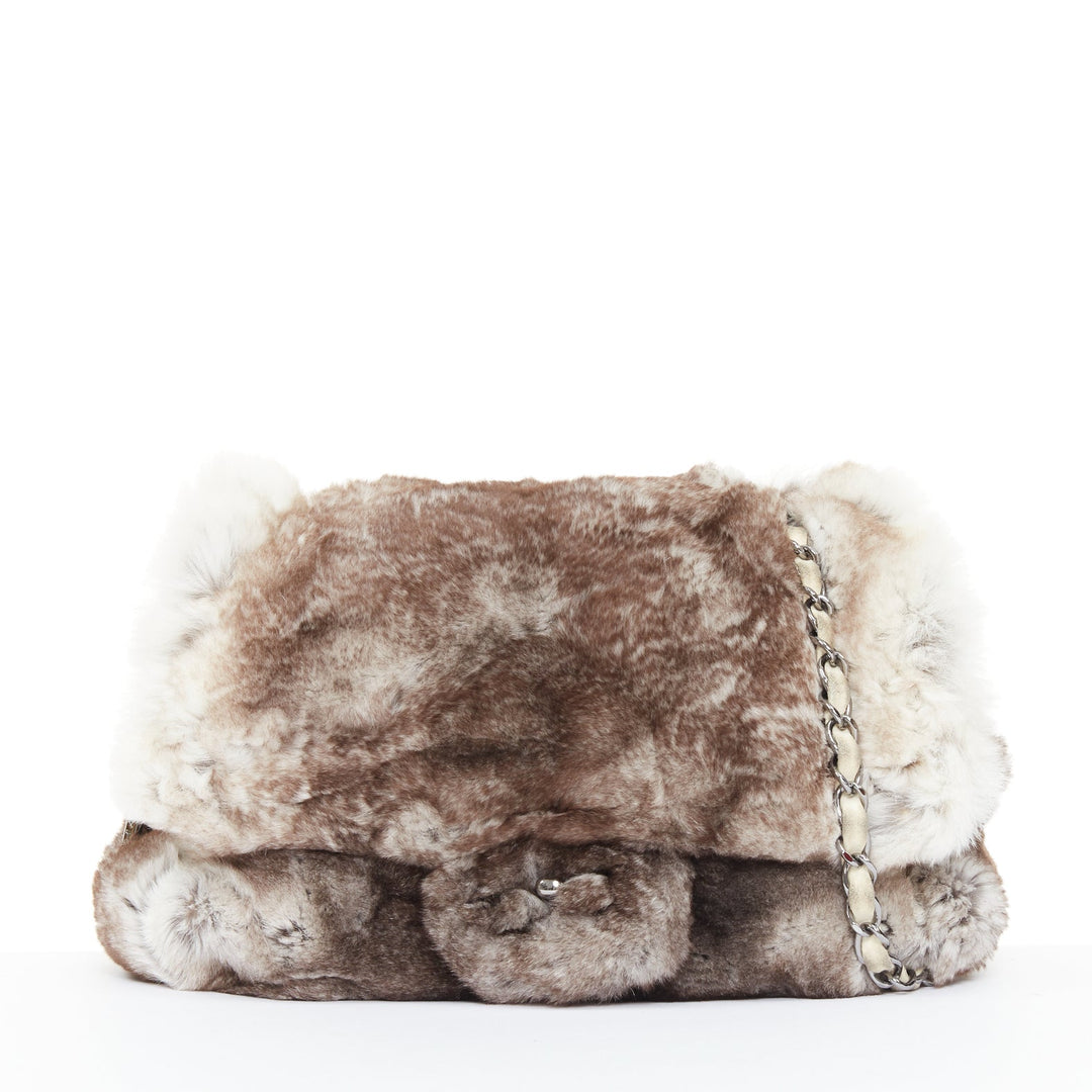 CHANEL 2005 Limited Lapin rabbit fur classic silver CC turnlock shoulder bag