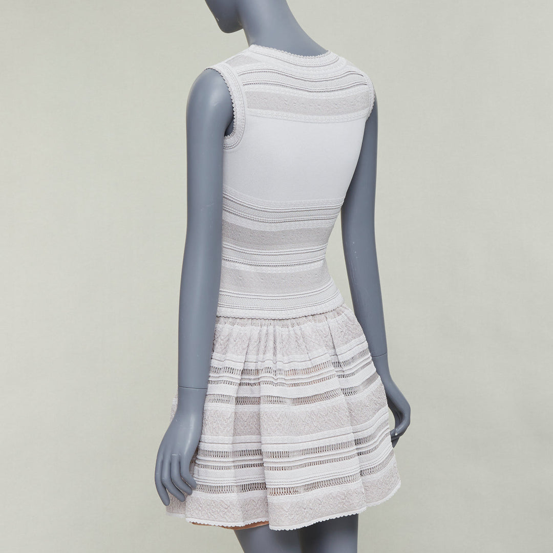 ALAIA powder grey viscose tiered stretch knit sleeveless fit flare dress FR36 S