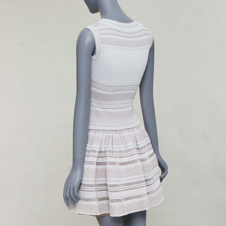 ALAIA powder grey viscose tiered stretch knit sleeveless fit flare dress FR36 S
