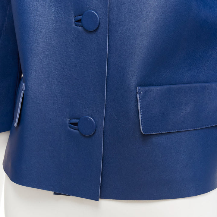 MARNI 2013 blue lambskin leather shoulder darts pocketed cropped jacket IT36 XXS