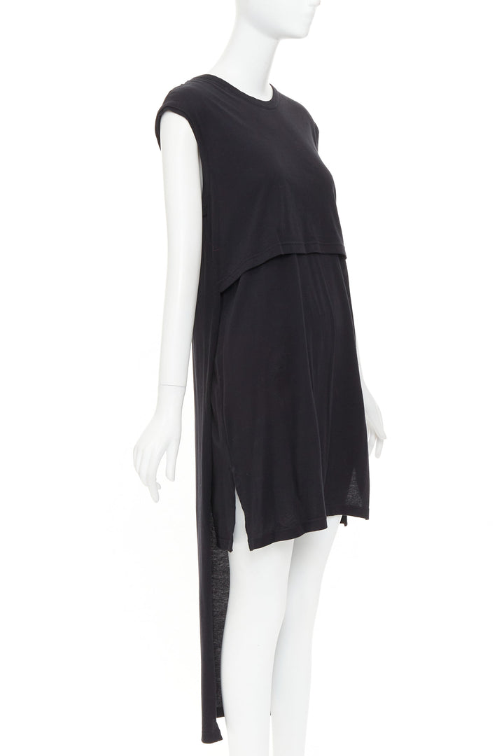 ANN DEMEULEMEESTER black cotton layered asymmetric hi-low midi dress FR38 M