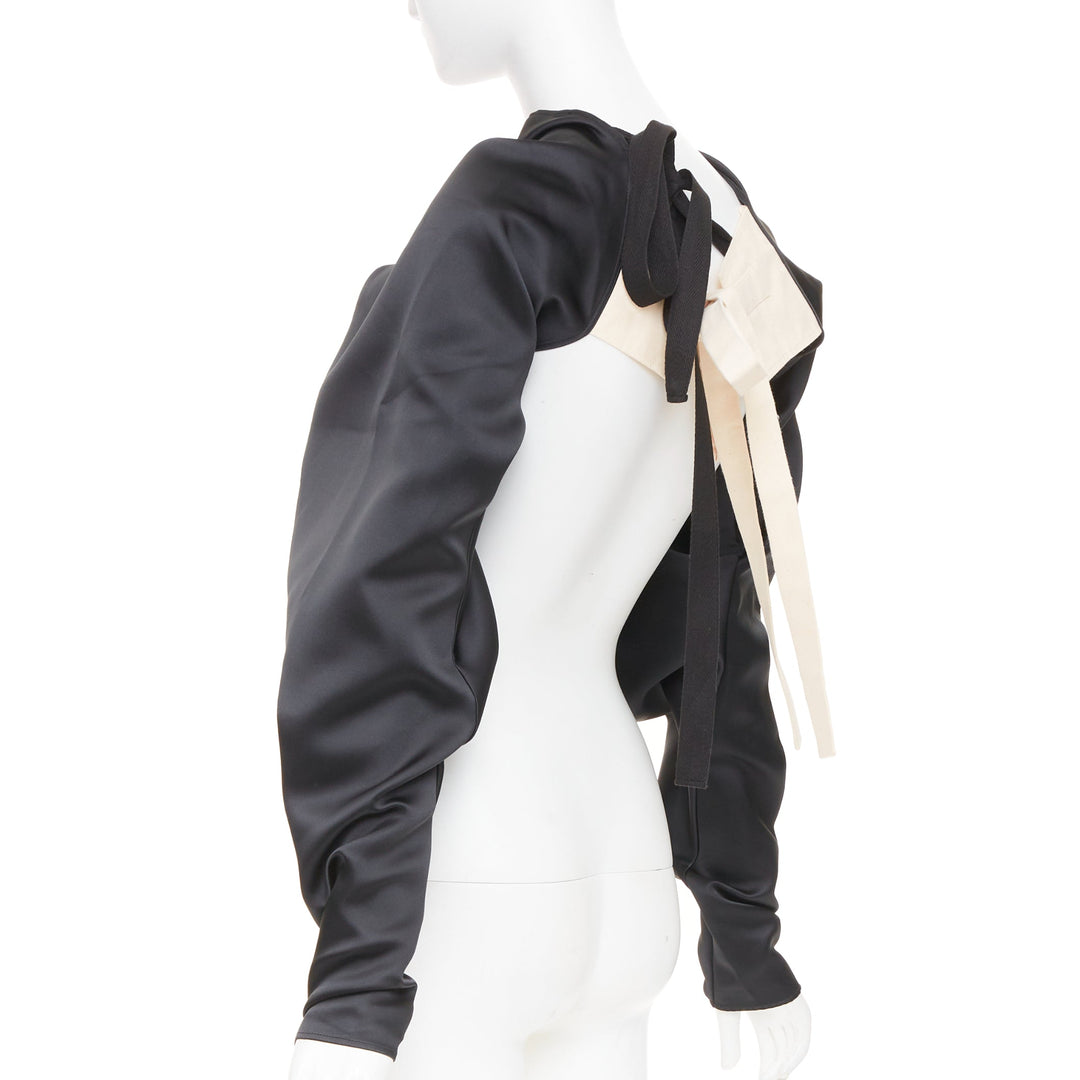 COLVILLE black twisted neck draped open front silk satin asymmetry top IT40 S