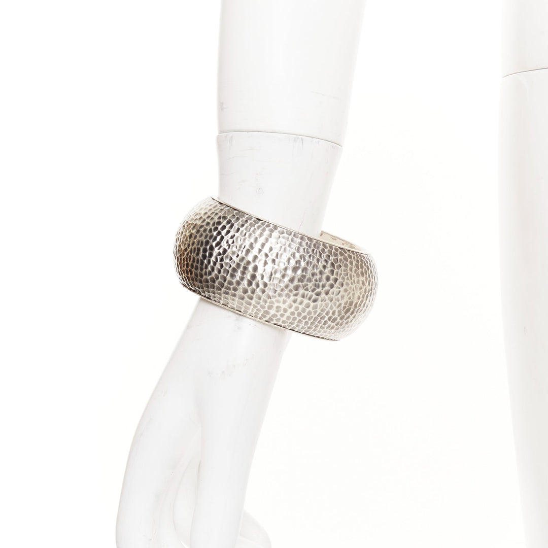BOTTEGA VENETA 2014 oxidised 925 sterling silver hammered dome cuff bangle
