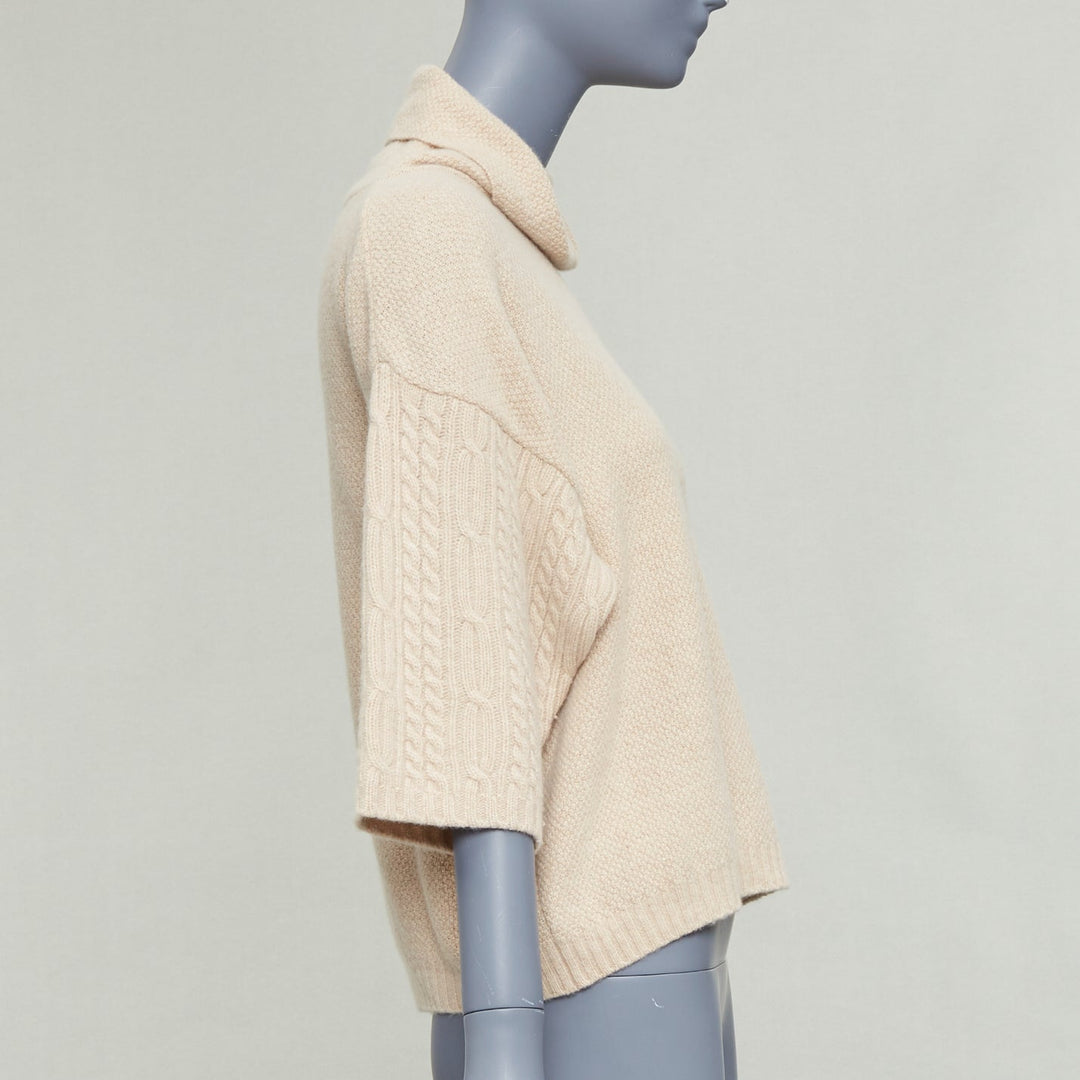 MAX MARA beige virgin wool cashmere cable knit sleeve sweater S