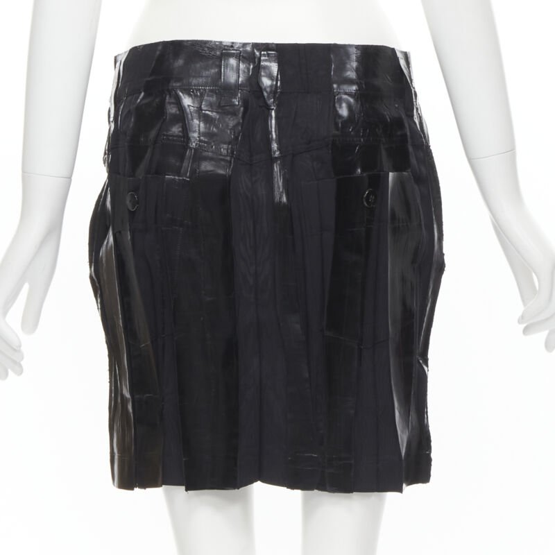 ISSEY MIYAKE Vintage black lacquered coating pleated mini skirt M Rare