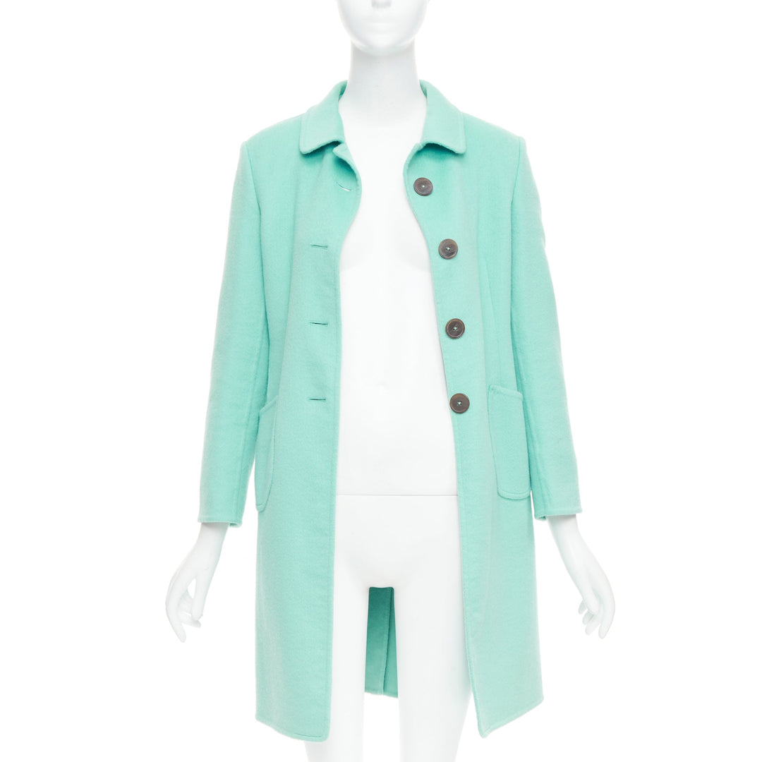 JIL SANDER turquoise blue angorawool patch pocket minimal coat  FR34 XS
