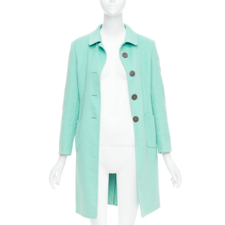 JIL SANDER turquoise blue angorawool patch pocket minimal coat  FR34 XS