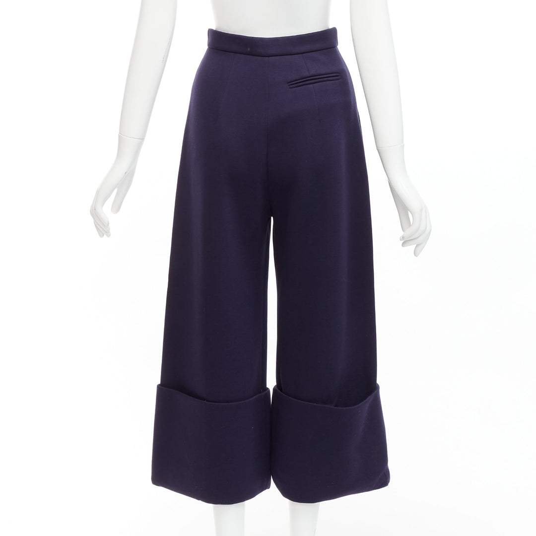 DELPOZO navy viscose sailor style rolled cuffs cropped wide leg pants FR36 S