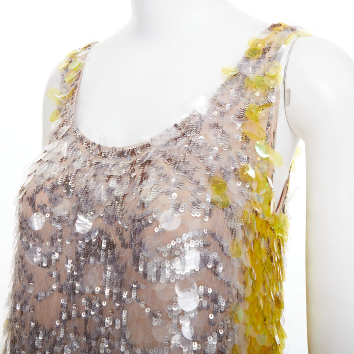 VALENTINO yellow poudre silver giallo sequined pailettes silk vest IT40 S