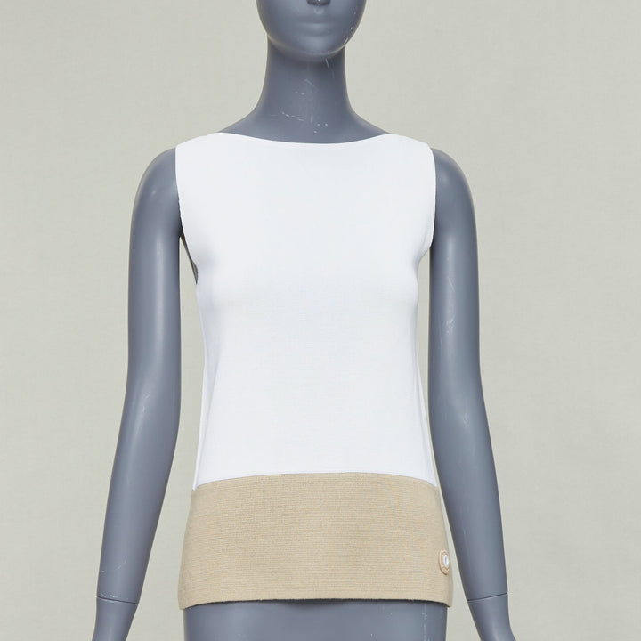 BALENCIAGA 2014 cream beige rayon linen blend bicolor bateau neck vest FR36 S